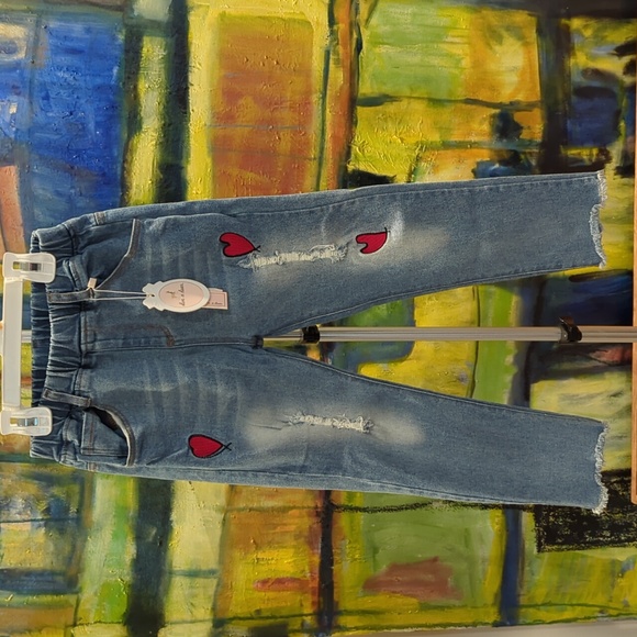 Doe a dear red heart distressed jeans girls size 5 - Picture 1 of 4